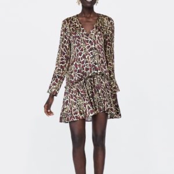 Zara Animal print ruffled dress - Picture 1 of 6